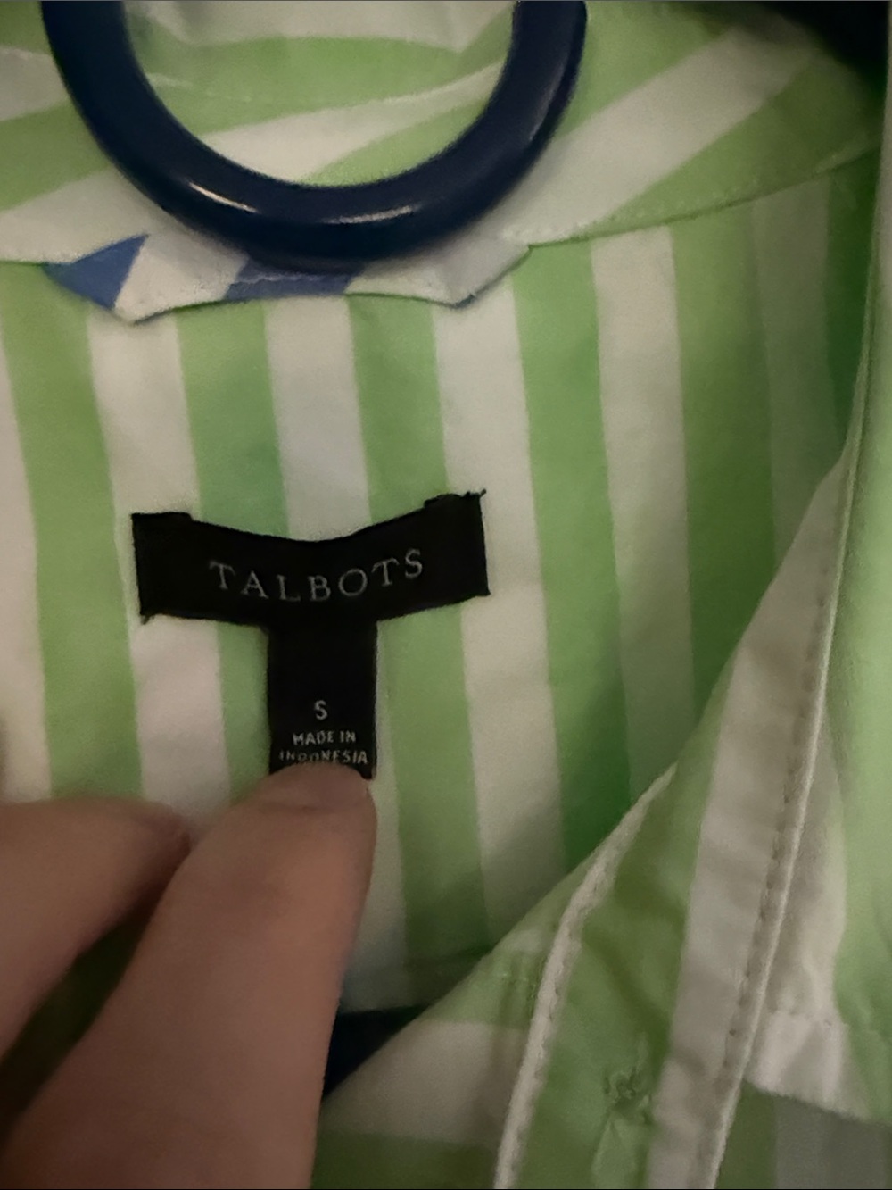 Talbots Two-Tone Green and Blue Striped Button-Up Shirt - Picture 2 of 6